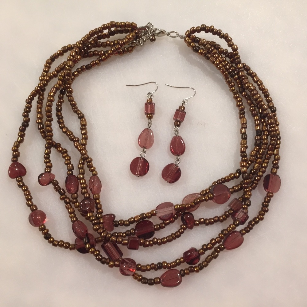 Beaded Necklace and Earrings Set
